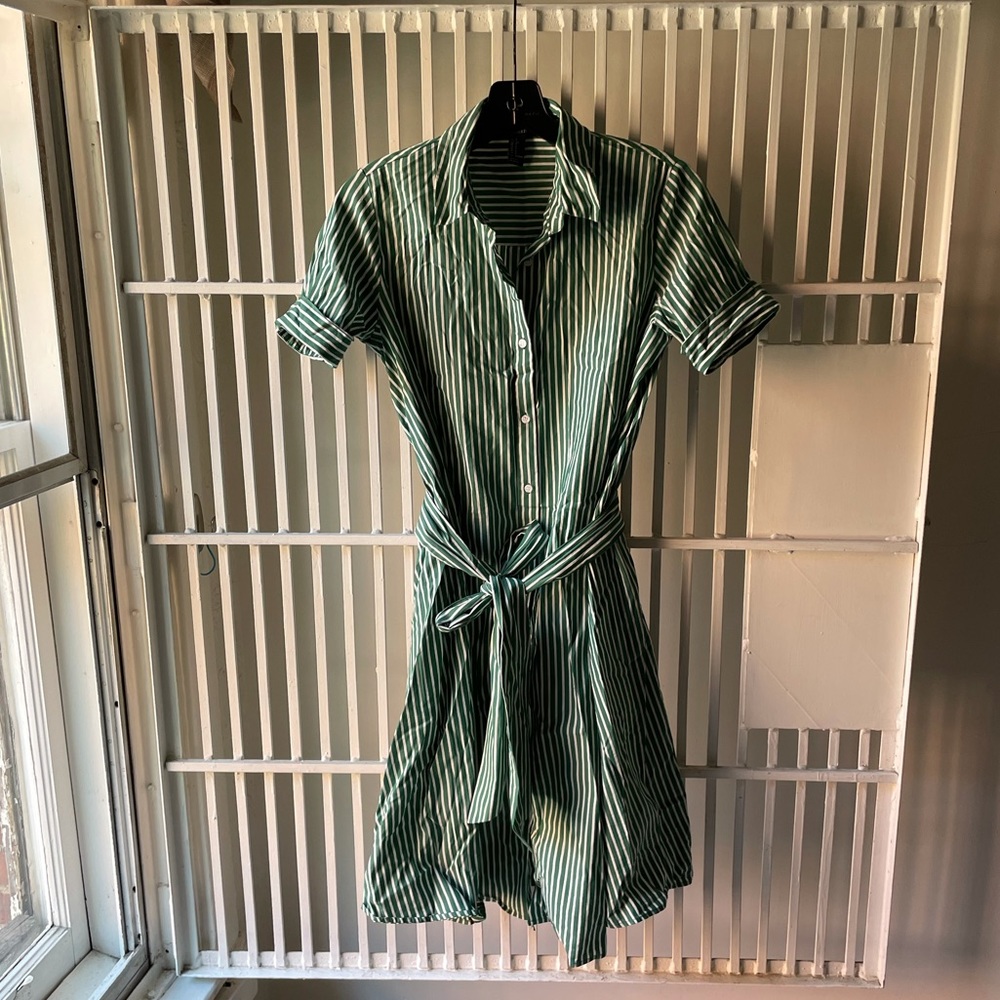 Striped green shirt dress